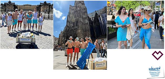 Promotoren in Badeoutfits an Hot-Spots in der Stadt Wien